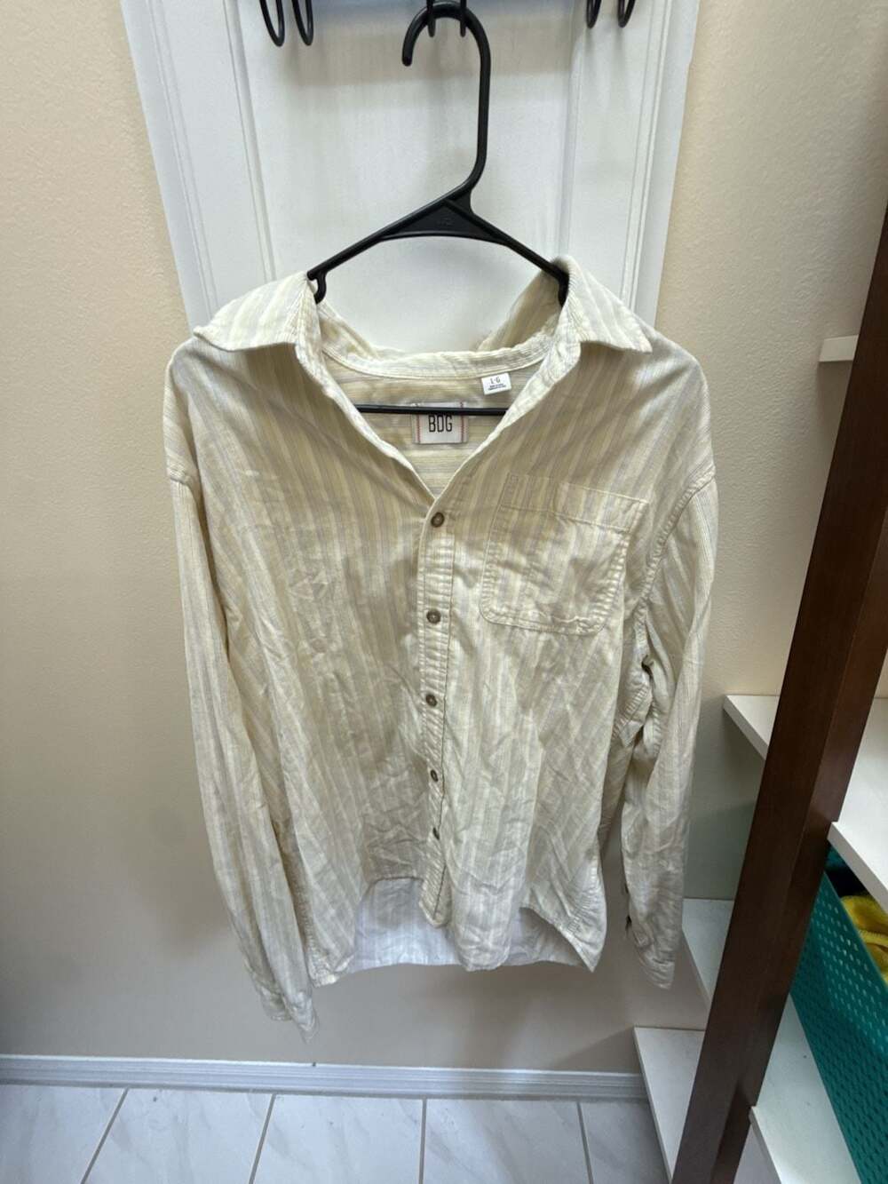 BDG Striped Corduroy Long-Sleeve Button-Down Shirt